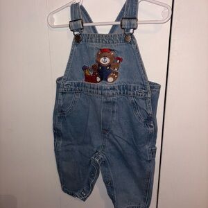 Denim Kids Overalls with Bear Embroidery
